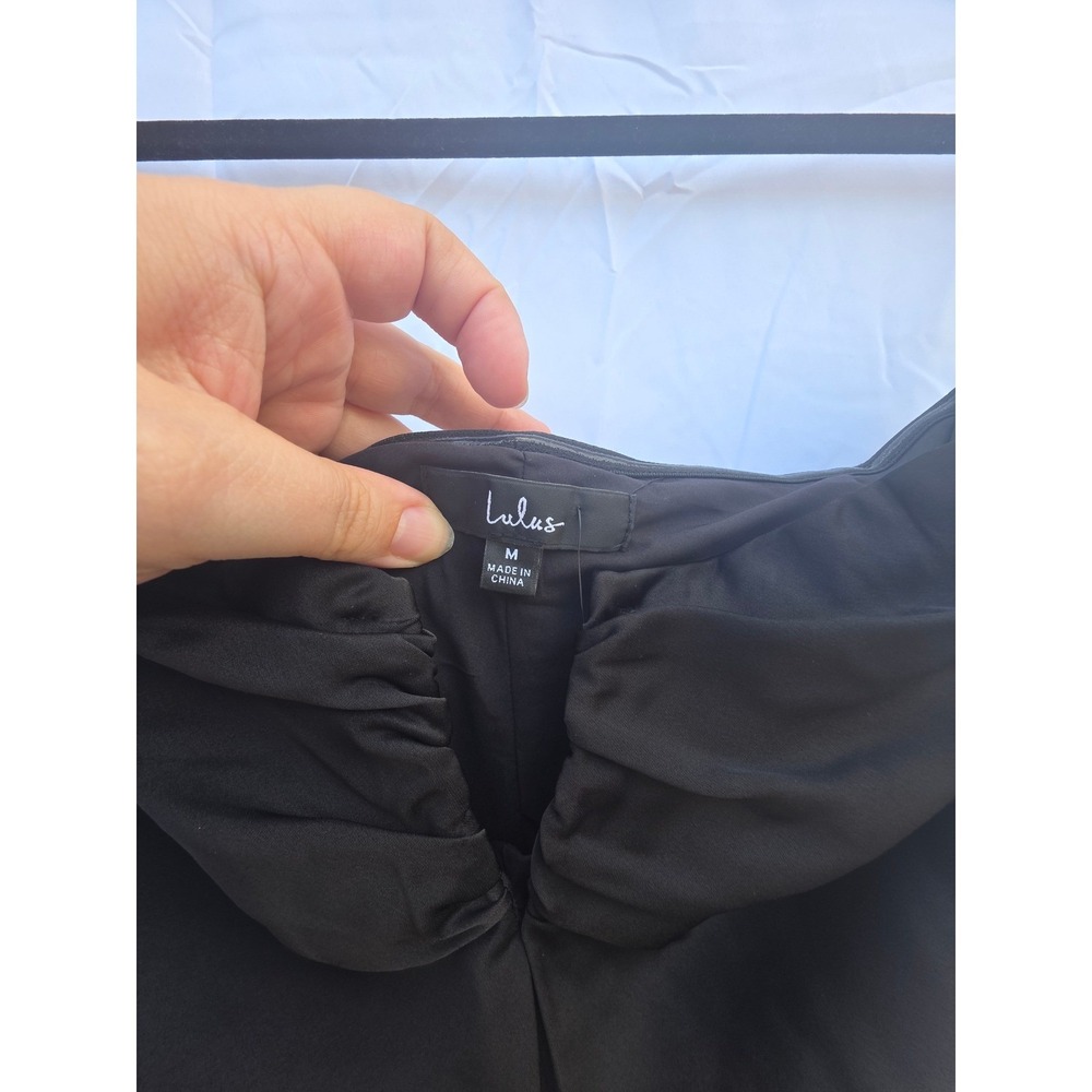 Lulus Black Strapless Midi Dress Rhinestone Bow Back Cocktail Formal Size Medium - Picture 6 of 7